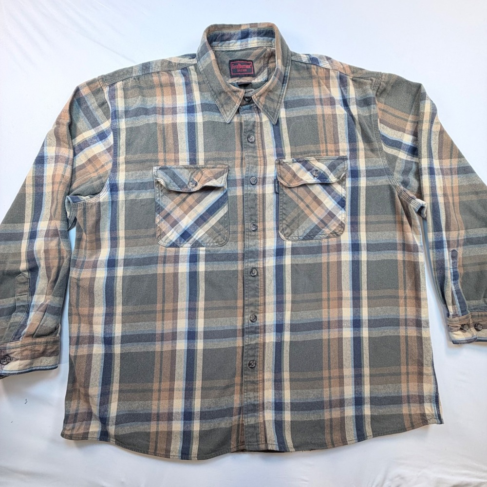 Five Brother 5200 Heavyweight Flannel Shirt Men's 2XL Gray Plaid Cotton Work